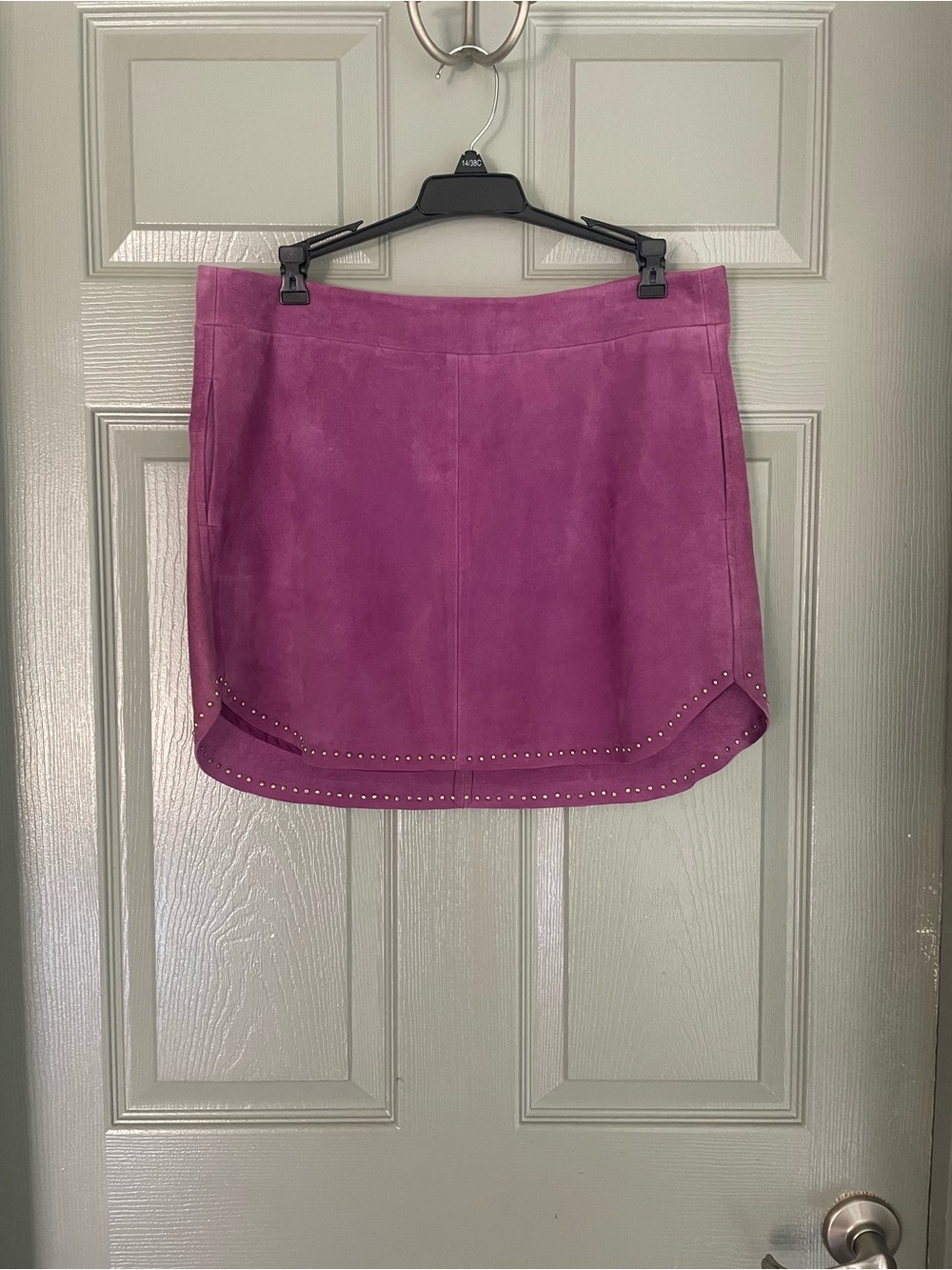 100% Leather Karina Grimaldi Purple Mini Skirt with Stud Hem